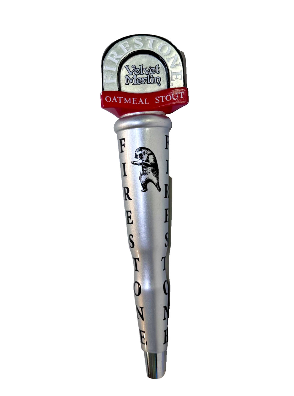 VTG Firestone Oatmeal Stout Velvet Merlin Beer Tap Handle Craft 12.5" Tall EUC
